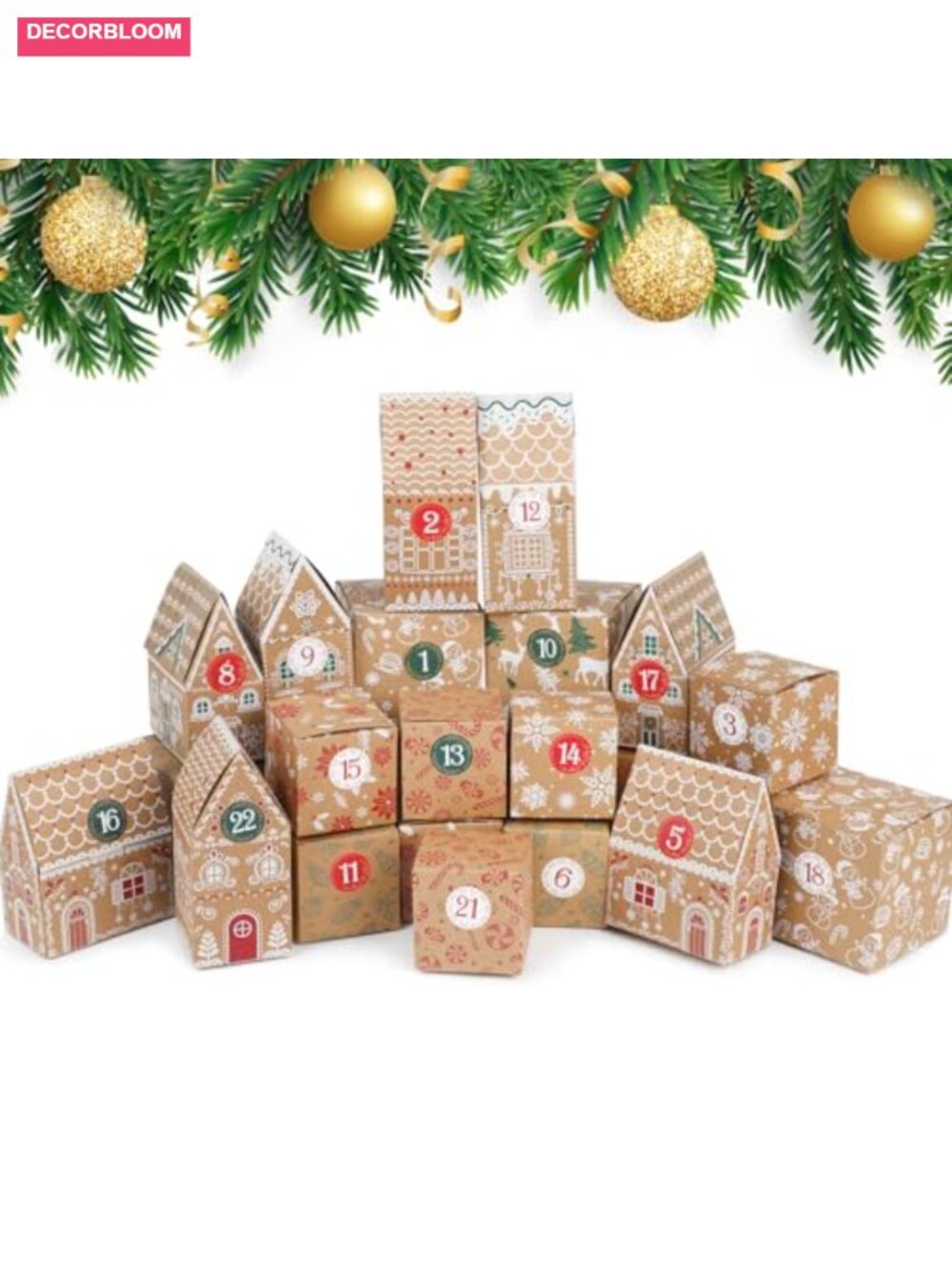 24 Day Empty Advent Calendar Boxes Cardboard Christmas Countdown Gift Boxes